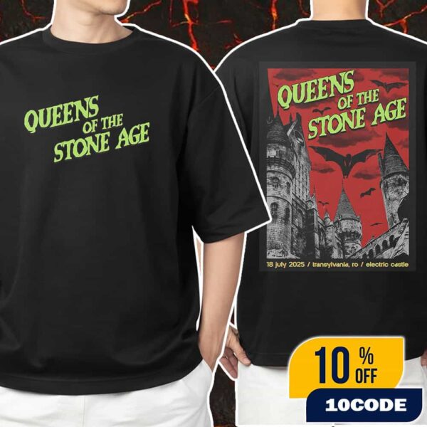 Electric Castle Let’s Dance Queens Of The Stone Age The End Is Nero Tour 18 July 2025 At Transylvania Romania Poster Artwork By Konfusion Unisex T-Shirt Merchandise