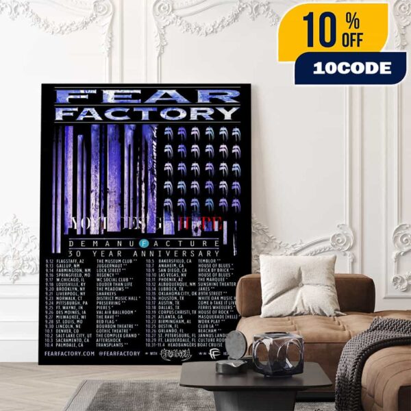 Fear Factory Demanufacture 30th Anniversary 2025 Poster Tour Dates Poster Canvas Home Decor