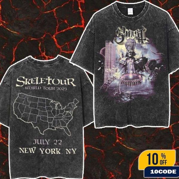 Ghost Skeletour World Tour 2025 New York Venue Tee At Madison Square Garden On July 22 Wash Two Sides T-Shirt