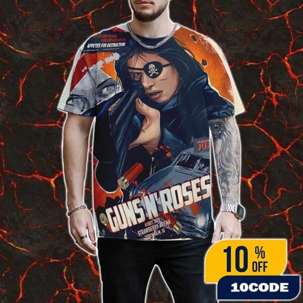 Guns N’ Roses Poster Concert Welcome To The Jungle 4 July 2025 At Strawberry Arena Stockholm SE All Over Print Graphic T-Shirt, Hoodie