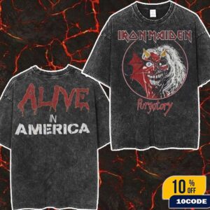 Iron Maiden 50 Anniversary Purgatory Alive In America Merchandises Wash Two Sides T-Shirt