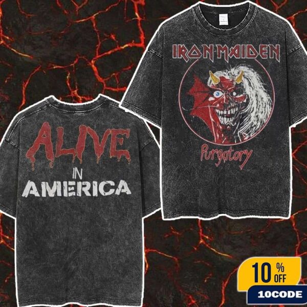 Iron Maiden 50 Anniversary Purgatory Alive In America Merchandises Wash Two Sides T-Shirt