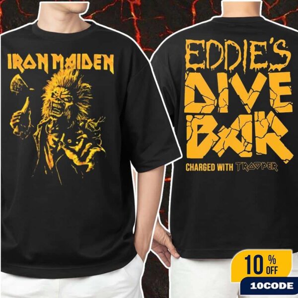 Iron Maiden Eddie’s Dive Bar Charged With Trooper 2025 Run For Your Lives World Tour Merch Classic T-Shirt Two Sides