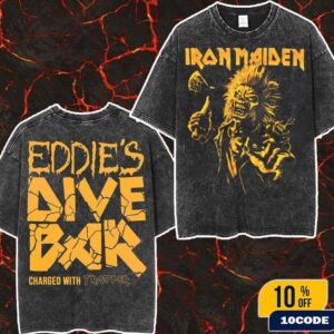 Iron Maiden Eddie’s Dive Bar Charged With Trooper 2025 Run For Your Lives World Tour Merch Wash T-Shirt Two Sides