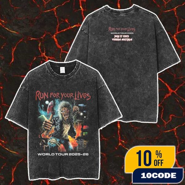 Iron Maiden Run For Your Lives 2025-26 Akirant’s Stunning Artwork Eddie With His Axe July 17 2025 At Vienna Austria Merch Unisex Two Sided Washed T-Shirt