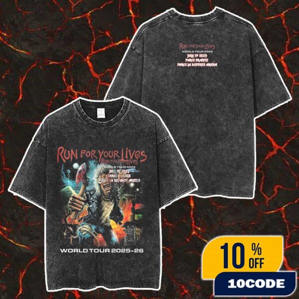 Iron Maiden Run For Your Lives 2025-26 Akirant’s Stunning Artwork Eddie With His Axe July 19 2025 At Paris France Paris La Defense Arena Merch Unisex Two Sided Washed T-Shirt
