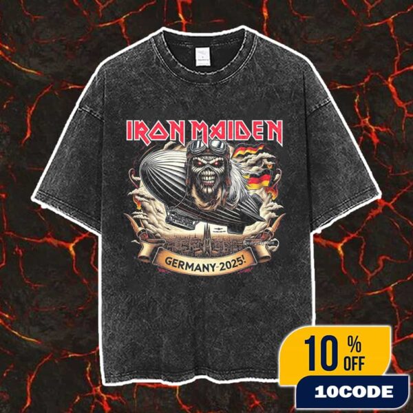 Iron Maiden Run For Your Lives World Tour 2025 At Germany Berlin-Frankfurt-Stuttgart-Bremen-Gelsenkirchen Concert Eddie Fan Art Design Vintage Washed Unisex T-Shirt