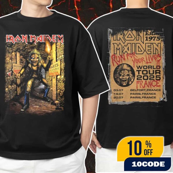 Iron Maiden Run For Your Lives World Tour Paris Event Tee Eddie The Head Artwork At France July 19-20 2025 Unisex T-Shirt Merchandise