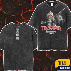 Iron Maiden Trooper X Crew Progressive Lager Run For Your Life World Tour 2025-2026 Edition Two Sides Wash T-Shirt