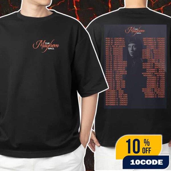 Lady Gaga The Mayhem Ball Tour 2025 With Tour Dates Unisex T-Shirt Merchandise