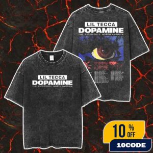 Lil Tecca The Dopamine Experience North America Tour 2025 With Tour Dates Backprint Merch Unisex Two Sided Washed T-Shirt