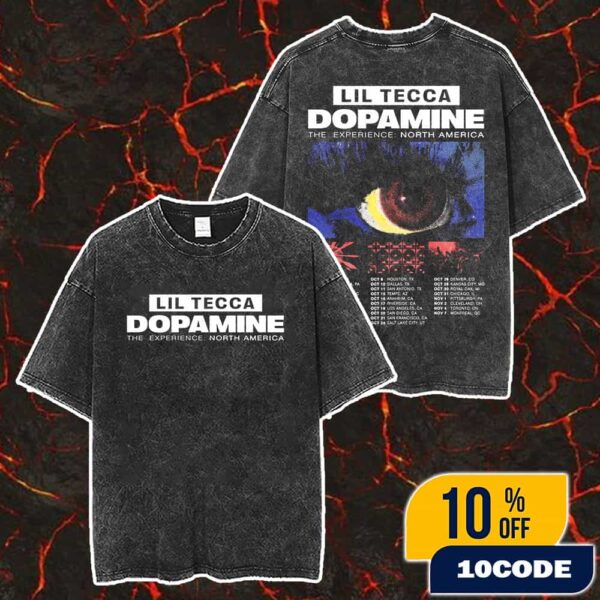 Lil Tecca The Dopamine Experience North America Tour 2025 With Tour Dates Backprint Merch Unisex Two Sided Washed T-Shirt
