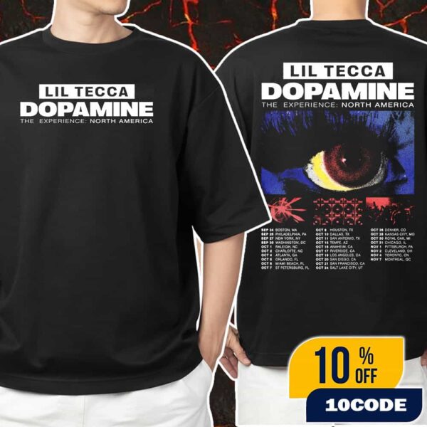 Lil Tecca The Dopamine Experience North America Tour 2025 With Tour Dates Backprint Unisex T-Shirt Merchandise