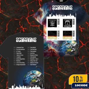 Limitierte Sonderedition Scorpions T-Shirt European Tour 2025 Universe 60 Year Of Rock Stamp Set Briefmarken-Set Merch Tee
