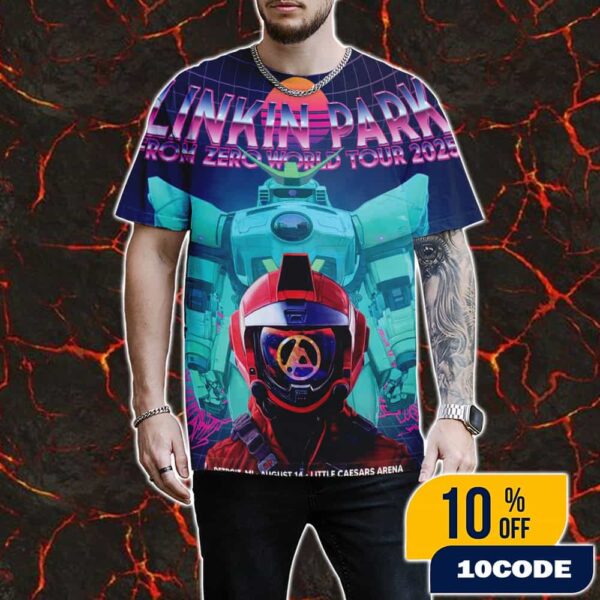Linkin Park From Zero World Tour 2025 FZ 2025 Tour Detroit Little Caesars Arena Poster August 14th Artwork By Jahan All Over Print Graphic T-Shirt, Hoodie