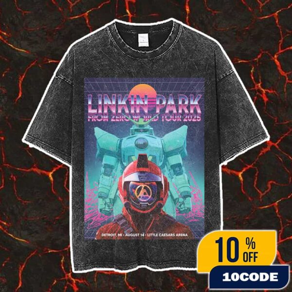 Linkin Park From Zero World Tour 2025 FZ 2025 Tour Detroit Little Caesars Arena Poster August 14th Artwork By Jahan Vintage Washed Unisex T-Shirt
