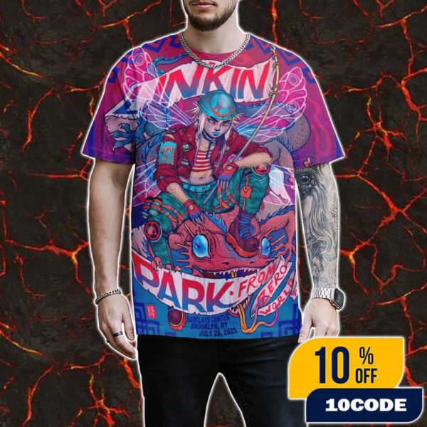 Linkin Park From Zero World Tour FZ 2025 Tour Brooklyn Poster August 29th Artwork By Lauren YS At Barclays Center All Over Print Graphic T-Shirt, Hoodie