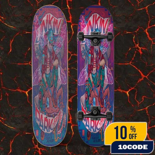 Linkin Park From Zero World Tour FZ 2025 Tour Brooklyn Poster August 29th Artwork By Lauren YS At Barclays Center Skateboard Event Deck