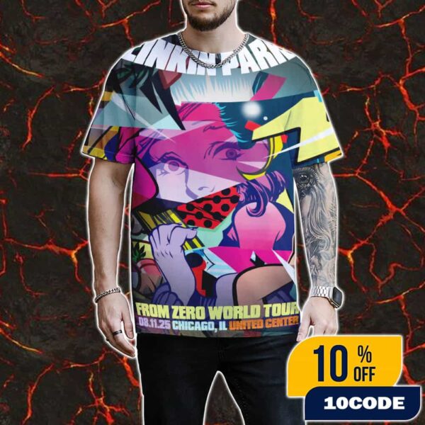 Linkin Park From Zero World Tour FZ 2025 Tour Chicago Poster August 11th Artwork By POSE At United Center All Over Print Graphic T-Shirt, Hoodie