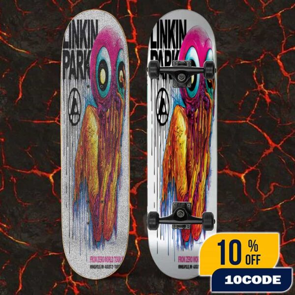 Linkin Park From Zero World Tour FZ 2025 Tour Minneapolis Poster August 27th Artwork By Albert Alex Pardee At Target Center Skateboard Event Deck