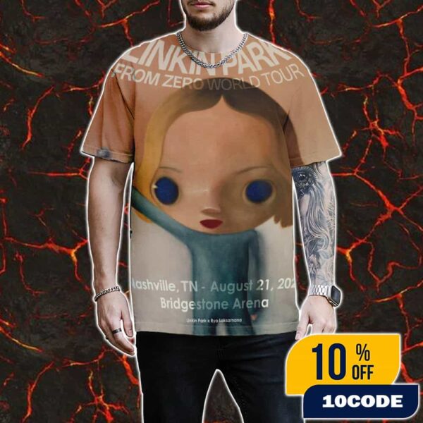 Linkin Park From Zero World Tour FZ 2025 Tour Nashville Poster August 21st Artwork By Ryo Laksamana At Bridgestone All Over Print Graphic T-Shirt, Hoodie