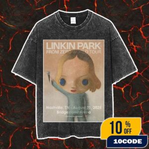 Linkin Park From Zero World Tour FZ 2025 Tour Nashville Poster August 21st Artwork By Ryo Laksamana At Bridgestone Vintage Washed Unisex T-Shirt