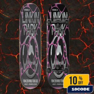 Linkin Park From Zero World Tour FZ 2025 Tour Newark Poster August 3rd Artwork By Michael Chavez At Prudential Center Skateboard Event Deck