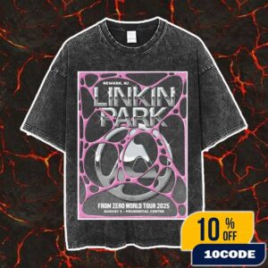 Linkin Park From Zero World Tour FZ 2025 Tour Newark Poster August 3rd Artwork By Michael Chavez At Prudential Center Vintage Washed Unisex T-Shirt