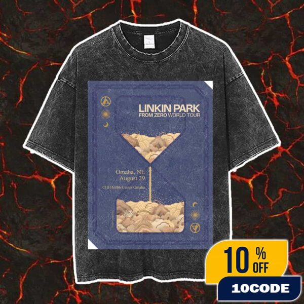 Linkin Park From Zero World Tour FZ 2025 Tour Omaha Poster August 29th Artwork By Koralie At CHI Health Center Omaha Vintage Washed Unisex T-Shirt