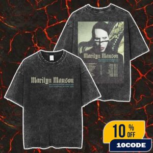 Marilyn Manson One Assassination Under God 2025 European Autumn Tour Dates Poster Artwork By Bill Yukich Merch Unisex Two Sided Washed T-Shirt