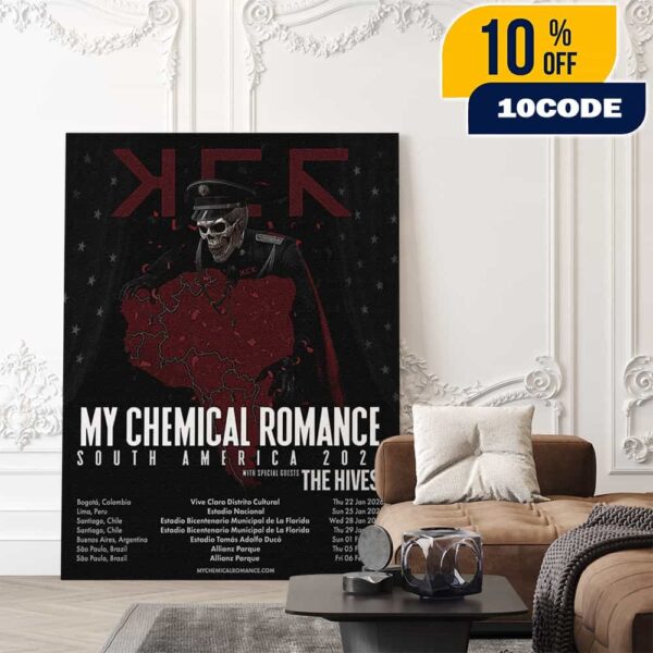 My Chemical Romance South America 2026 With The Hives Concert Poster Tour Dates Artwork By Edgar Jimenez Poster Canvas Home Decor