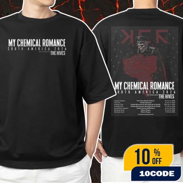 My Chemical Romance South America 2026 With The Hives Concert Poster Tour Dates Artwork By Edgar Jimenez Unisex T-Shirt Merchandise