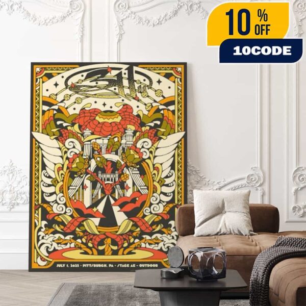Official 311 Band Poster Art By Tiffany Chin July 1 2025 At Pittsburgh PA Stage AE With Badflower Poster Canvas Home Decor