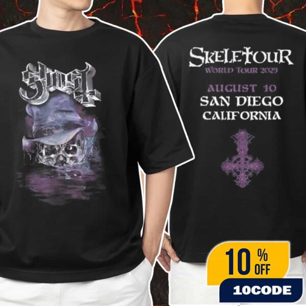 Official Ghost Band Merch Skeletour 2025 August 10 At San Diego California Exclusive Unisex T-Shirt Merchandise