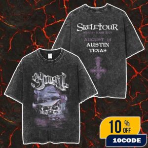 Official Ghost Band Merch Skeletour 2025 August 14 At Austin Texas Exclusive Merch Unisex Two Sided Washed T-Shirt