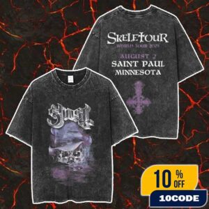 Official Ghost Band Merch Skeletour 2025 August 2 At Saint Paul Minnesota Exclusive Merch Unisex Two Sided Washed T-Shirt