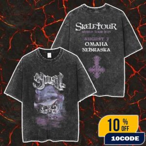 Official Ghost Band Merch Skeletour 2025 August 3 At Omaha Nebraska Exclusive Merch Unisex Two Sided Washed T-Shirt