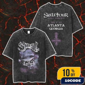 Official Ghost Band Merch Skeletour 2025 July 11 At Atlanta Georgia Merch Unisex Two Sided Washed T-Shirt