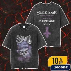 Official Ghost Band Merch Skeletour 2025 July 17 Cleveland Ohio Exclusive Merch Unisex Two Sided Washed T-Shirt