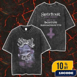 Official Ghost Band Merch Skeletour 2025 July 21 Boston Massachusetts Exclusive Merch Unisex Two Sided Washed T-Shirt