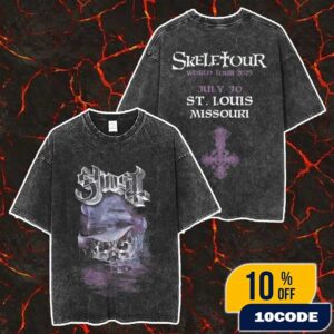 Official Ghost Band Merch Skeletour 2025 July 30 At St Louis Missouri Exclusive Merch Unisex Two Sided Washed T-Shirt