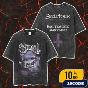 Official Ghost Band Merch Skeletour 2025 July 9 At Baltimore Maryland Exclusive Merch Unisex Two Sided Washed T-Shirt