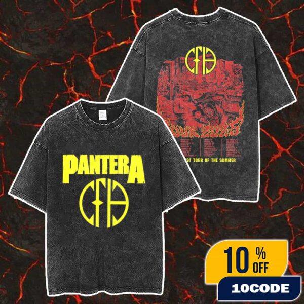 Official Pantera CFH 2025 Tour Tee Merch The Heaviest Tour Of The Summer With CFH Logo And Tour Dates Backprint Merch Unisex Two Sided Washed T-Shirt