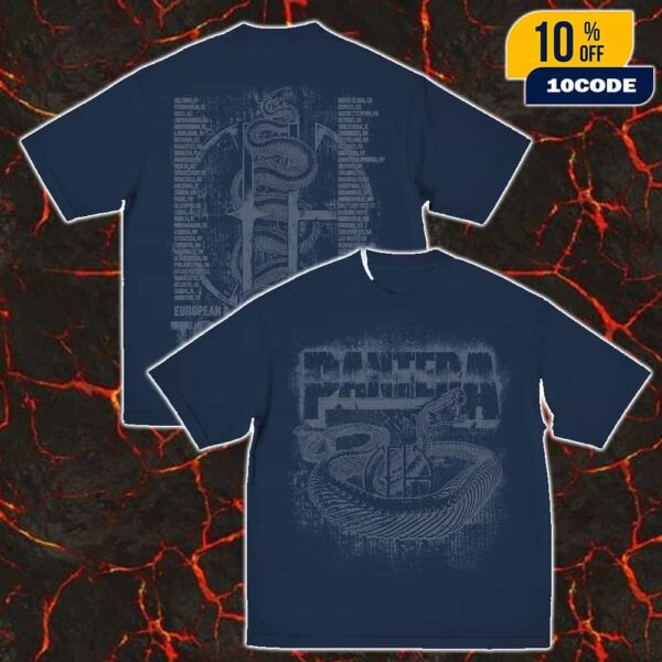 Pantera Navy Snake CFH 2025 Tour European And North American Tour Dates Backprint Unisex T-Shirt