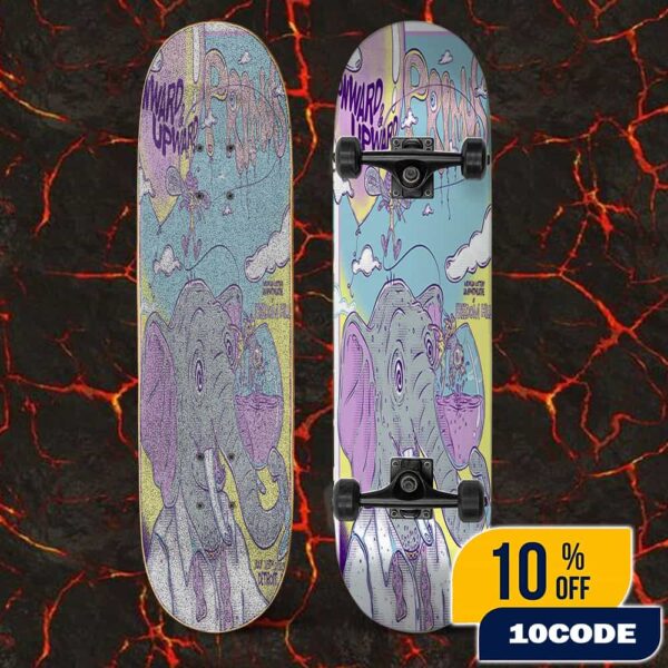 Primus Onward And Upward Tour July 16th 2025 At Michigan Lottery Amphitheatre At Freedom Hill Detroit MI Poster Artwork By Andrew and Rachael Johnson Skateboard Event Deck