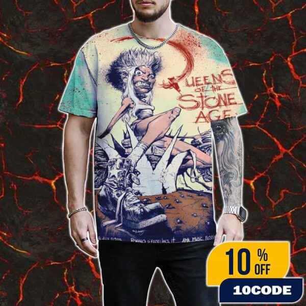 Queens Of The Stone Age 16 July 2025 Poster Event At Romano d’Ezzelino Italy AMA Music Festival Artwork By waysha All Over Print Graphic T-Shirt, Hoodie