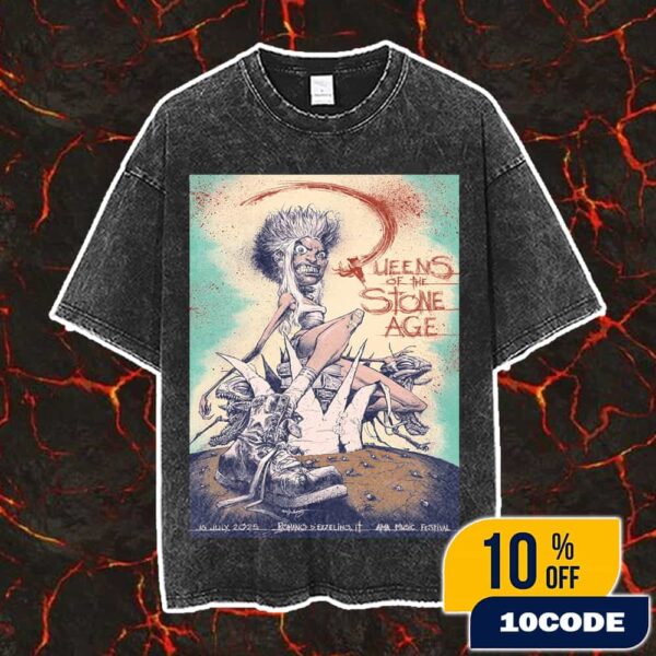 Queens Of The Stone Age 16 July 2025 Poster Event At Romano d’Ezzelino Italy AMA Music Festival Artwork By waysha Vintage Washed Unisex T-Shirt