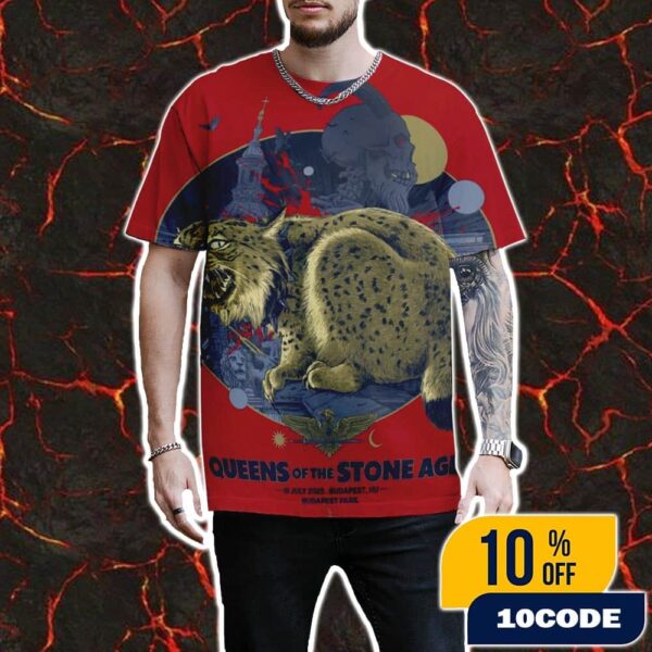 Queens Of The Stone Age Budapest Hungary 2025 Event Poster At Budapest Park On July 19 Art By Vance Kelly All Over Print T-Shirt