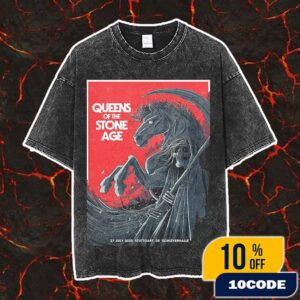 Queens Of The Stone Age The End Is Nero Tour 2025 July 27 2025 At Hanns-Martin-Schleyer-Halle Stuttgart Poster Event Artwork By Alex Tillbrook Washed Unisex T-Shirt