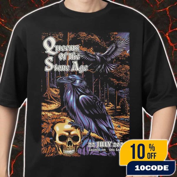 Queens Of The Stone Age The End Is Nero Tour 22 July 2025 At Zagreb HR SRC Salata Poster Artwork By edgarzilla Merch Unisex T-Shirt
